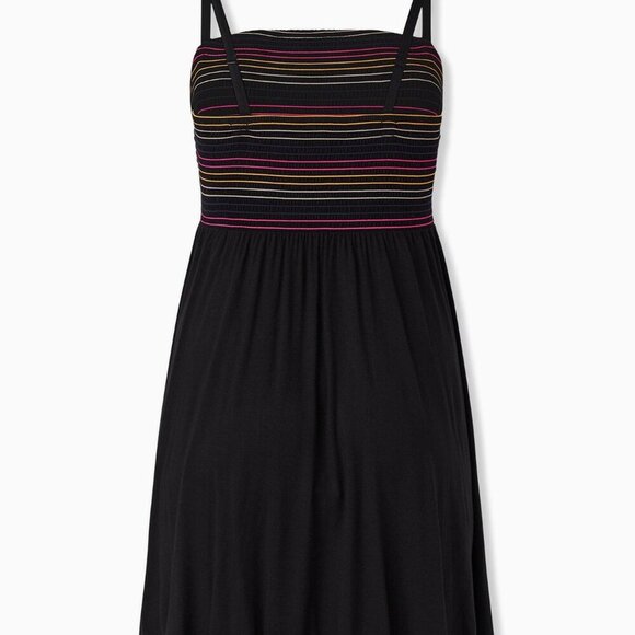 Torrid Super Soft Knits Sundress Dress 00 M/L Black Rainbow Smocked - Picture 1 of 4